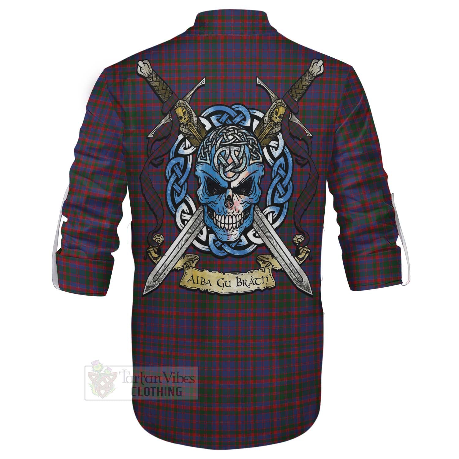 Tartan Vibes Clothing Cumming Tartan Ghillie Kilt Shirt with Family Crest Celtic Skull Style