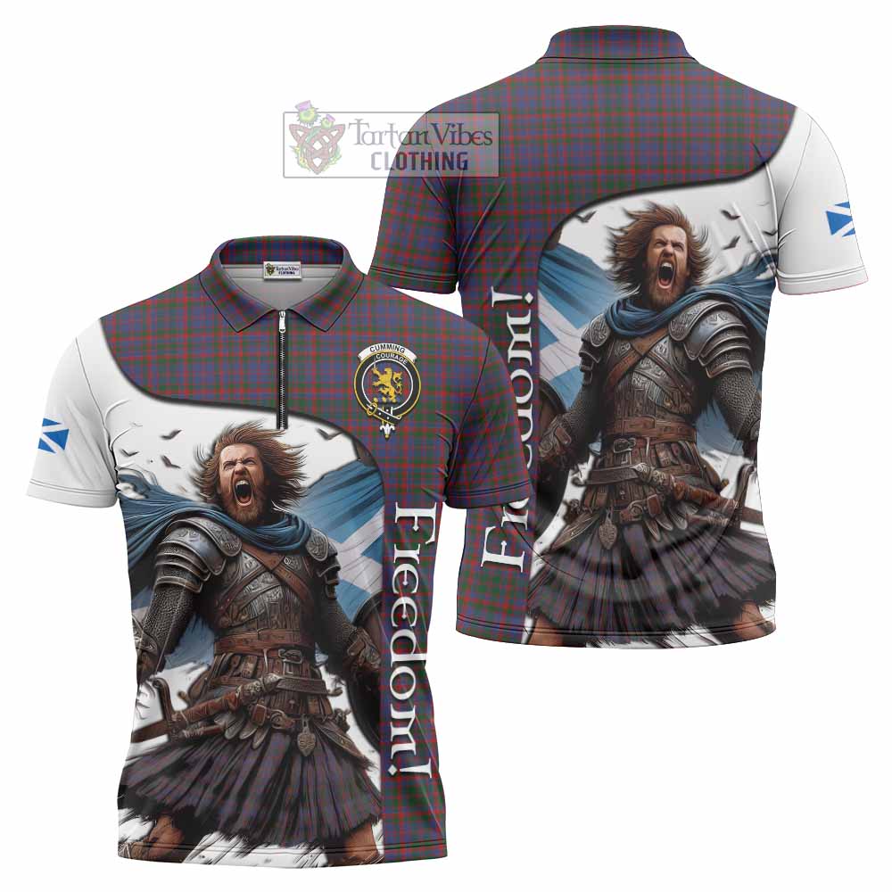 Tartan Vibes Clothing Cumming Crest Tartan Zipper Polo Shirt Inspired by the Freedom of Scottish Warrior