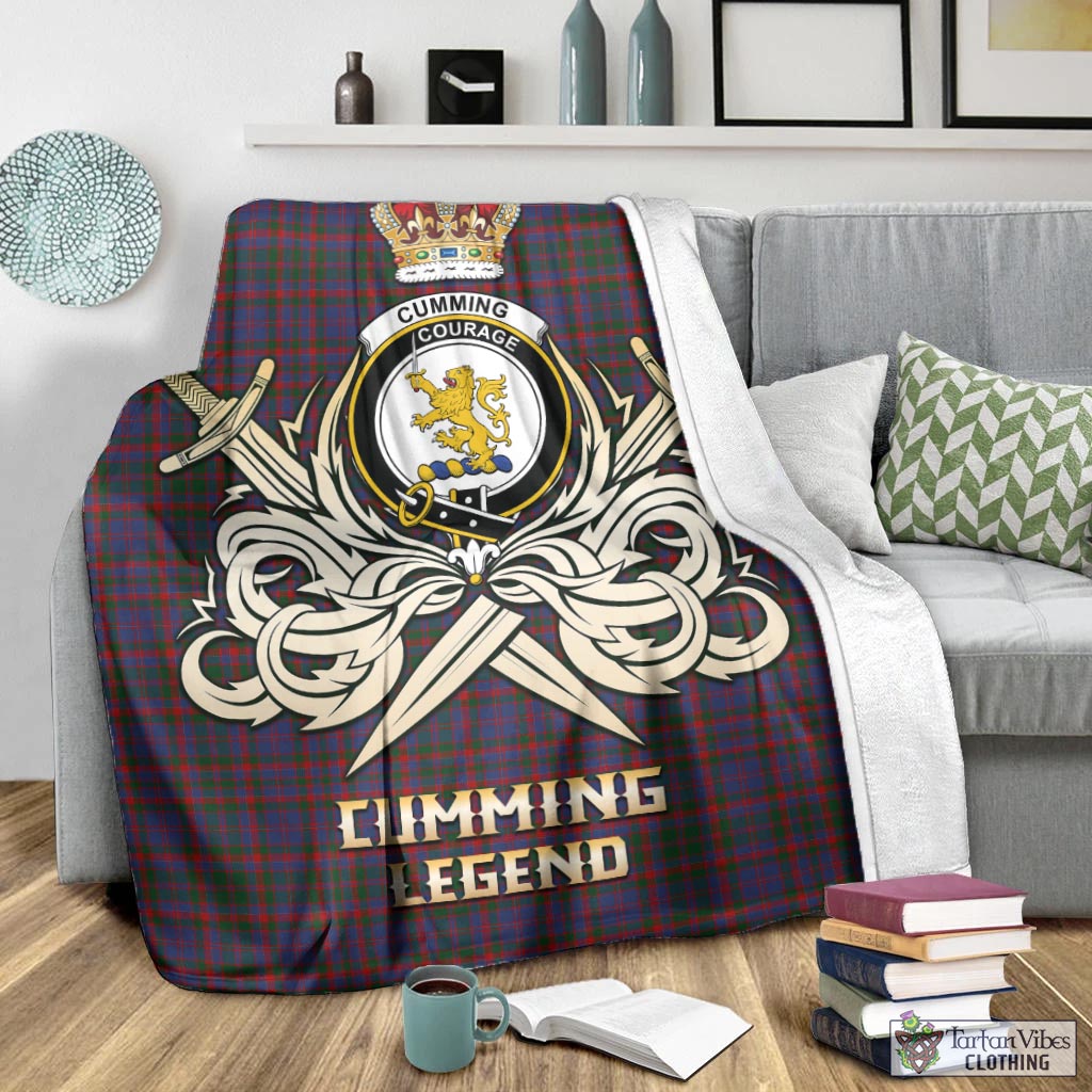 Tartan Vibes Clothing Cumming Tartan Blanket with Clan Crest and the Golden Sword of Courageous Legacy