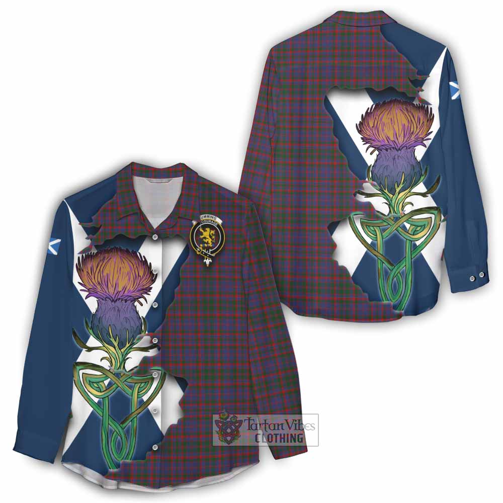 Tartan Vibes Clothing Cumming Tartan Family Crest Women's Casual Shirt Scottish Thistle Celtic Inspired