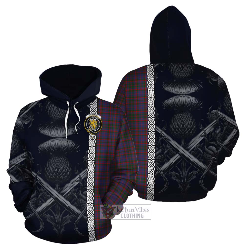 Tartan Vibes Clothing Cumming Tartan Cotton Hoodie with Family Crest Cross Sword Thistle Celtic Vibes