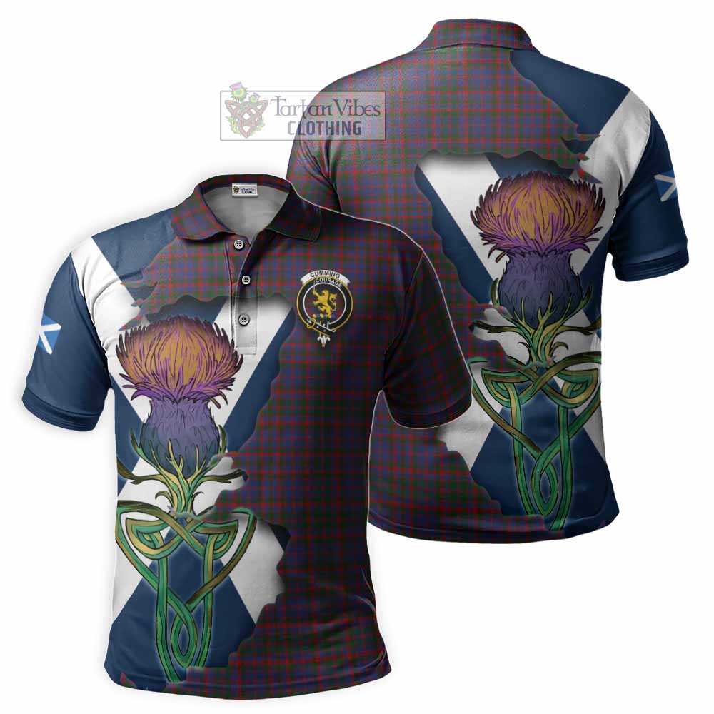 Tartan Vibes Clothing Cumming Tartan Family Crest Polo Shirt Scottish Thistle Celtic Inspired