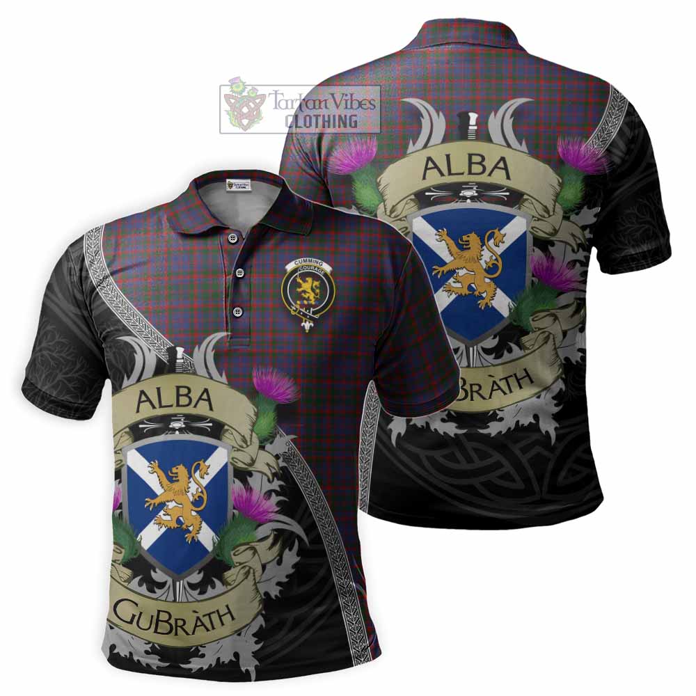 Tartan Vibes Clothing Cumming Tartan Family Crest Polo Shirt Lion Rampant Royal Thistle Shield Celtic Inspired