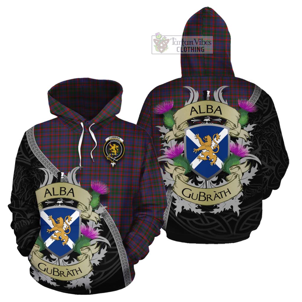 Tartan Vibes Clothing Cumming Tartan Family Crest Cotton Hoodie Lion Rampant Royal Thistle Shield Celtic Inspired