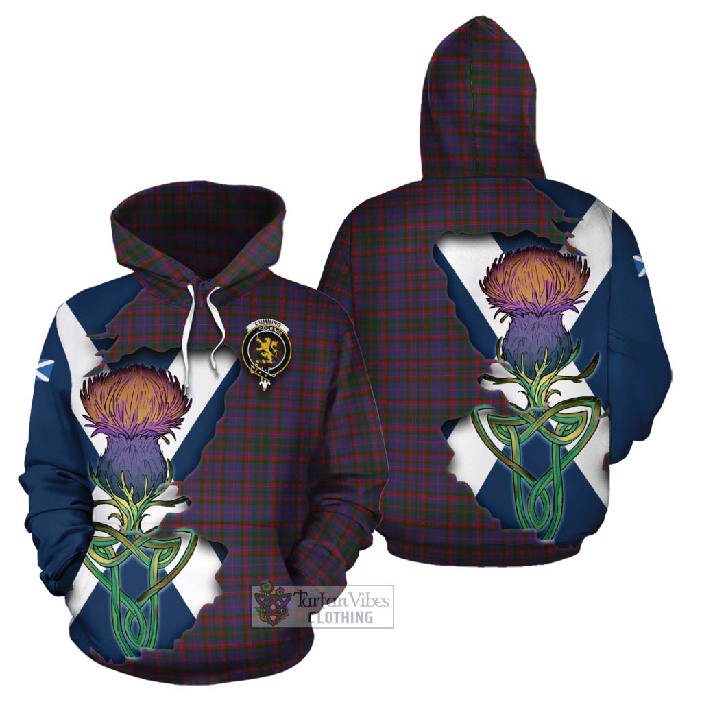 Tartan Vibes Clothing Cumming Tartan Family Crest Cotton Hoodie Scottish Thistle Celtic Inspired