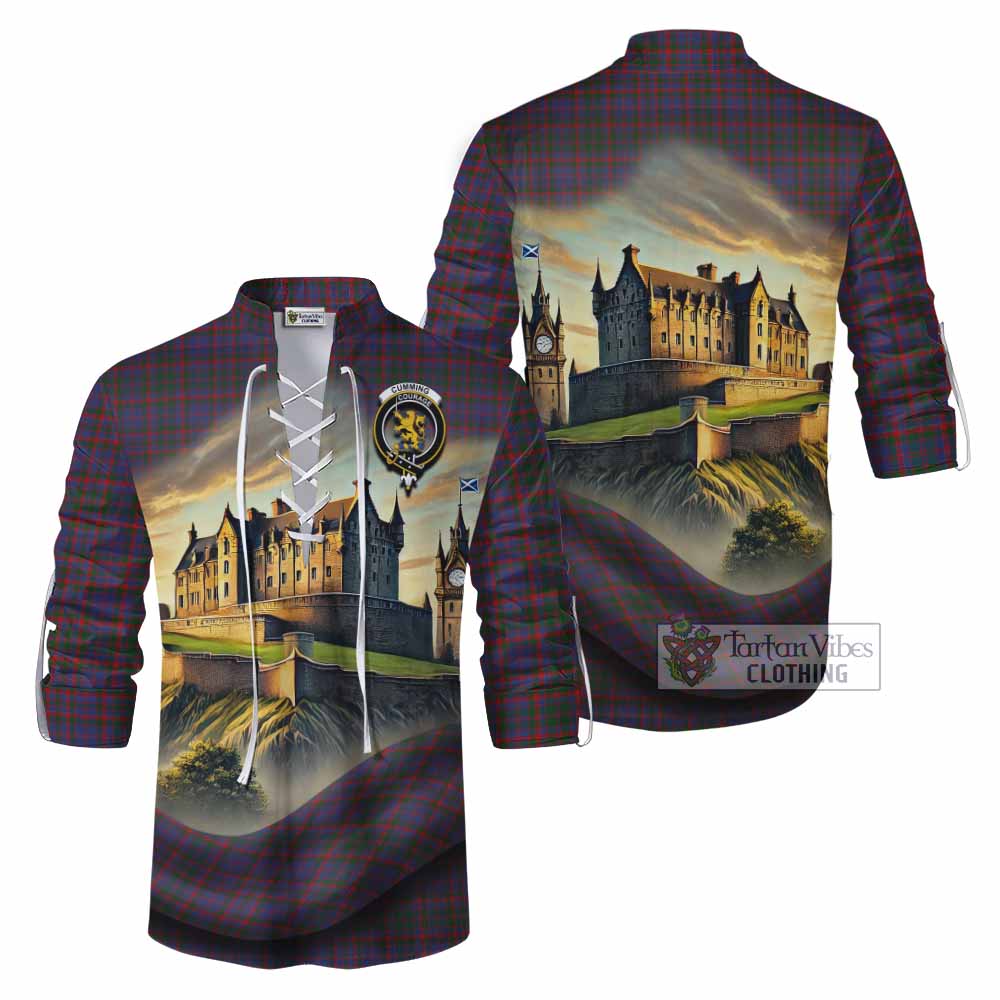 Tartan Vibes Clothing Cumming Tartan Family Crest Ghillie Kilt Shirt with Scottish Ancient Castle Style
