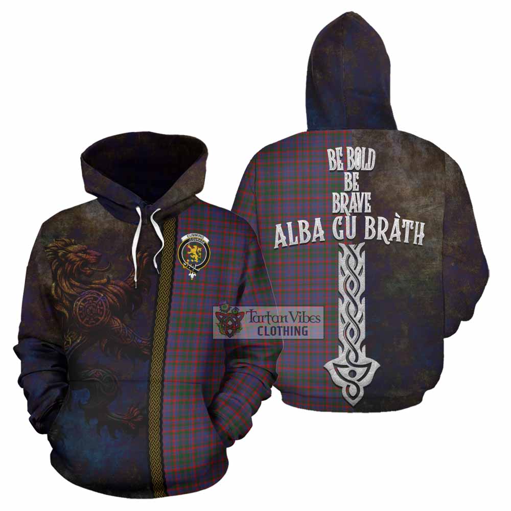 Tartan Vibes Clothing Cumming Tartan Family Crest Hoodie Alba Gu Brath Be Brave Lion Ancient Style