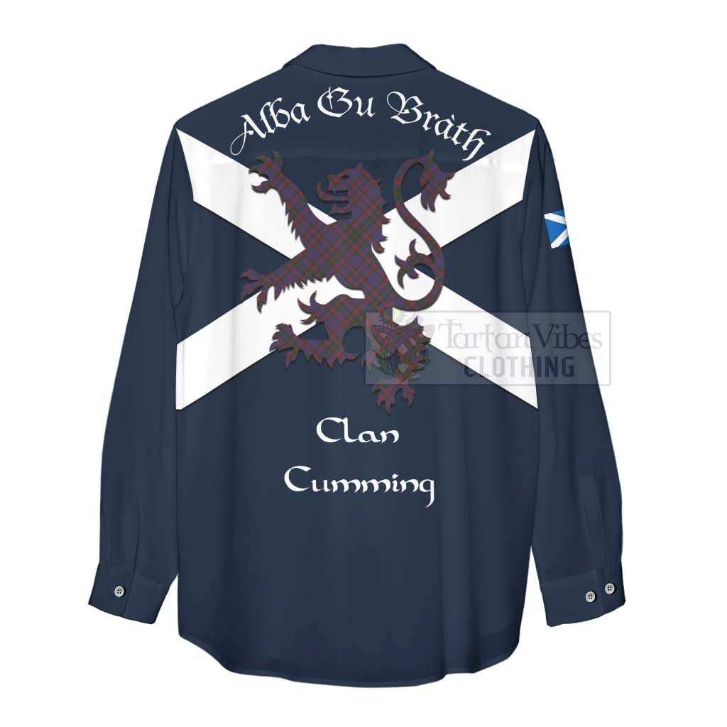 Tartan Vibes Clothing Cumming Tartan Lion Rampant Women's Casual Shirt Proudly Display Your Heritage with Alba Gu Brath and Clan Name