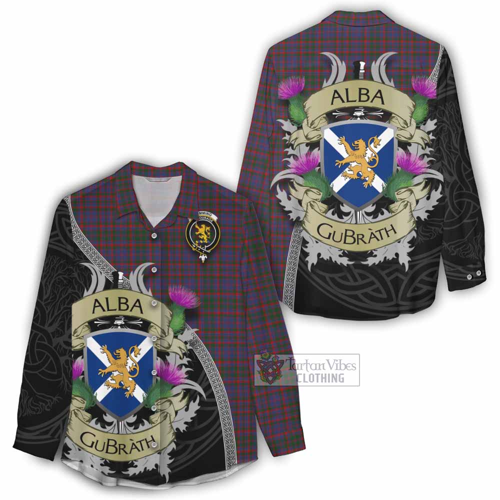 Tartan Vibes Clothing Cumming Tartan Family Crest Women's Casual Shirt Lion Rampant Royal Thistle Shield Celtic Inspired