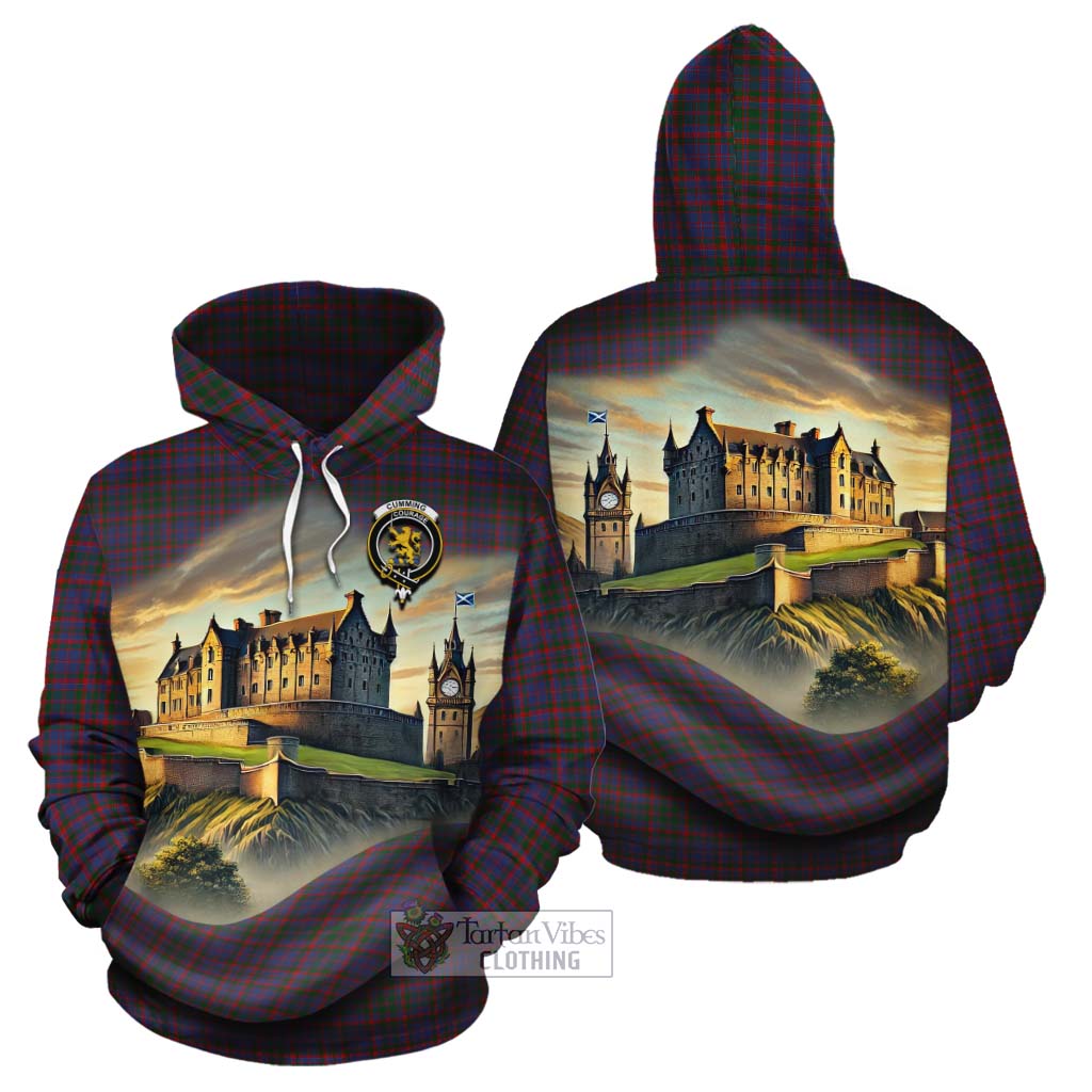 Tartan Vibes Clothing Cumming Tartan Family Crest Cotton Hoodie with Scottish Ancient Castle Style