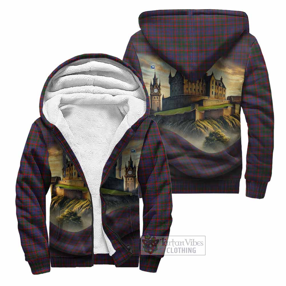 Tartan Vibes Clothing Cumming Tartan Family Crest Sherpa Hoodie with Scottish Ancient Castle Style