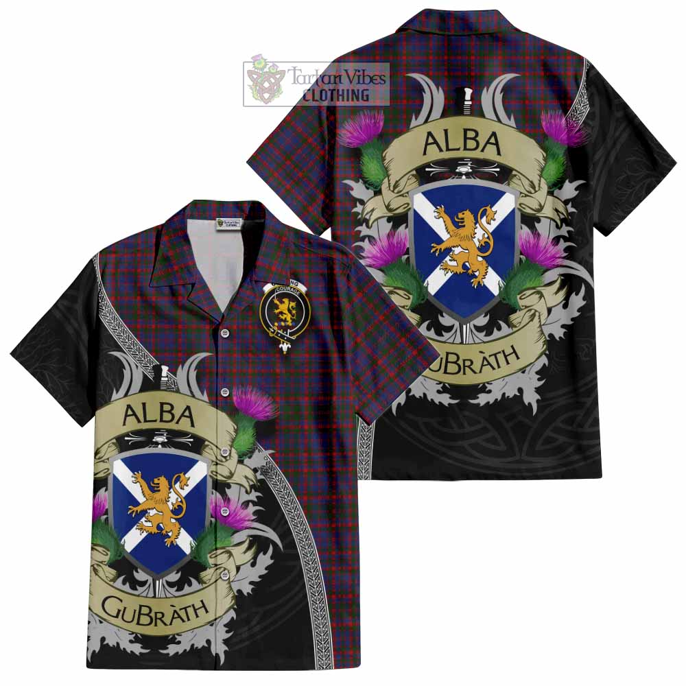 Tartan Vibes Clothing Cumming Tartan Family Crest Short Sleeve Button Shirt Lion Rampant Royal Thistle Shield Celtic Inspired