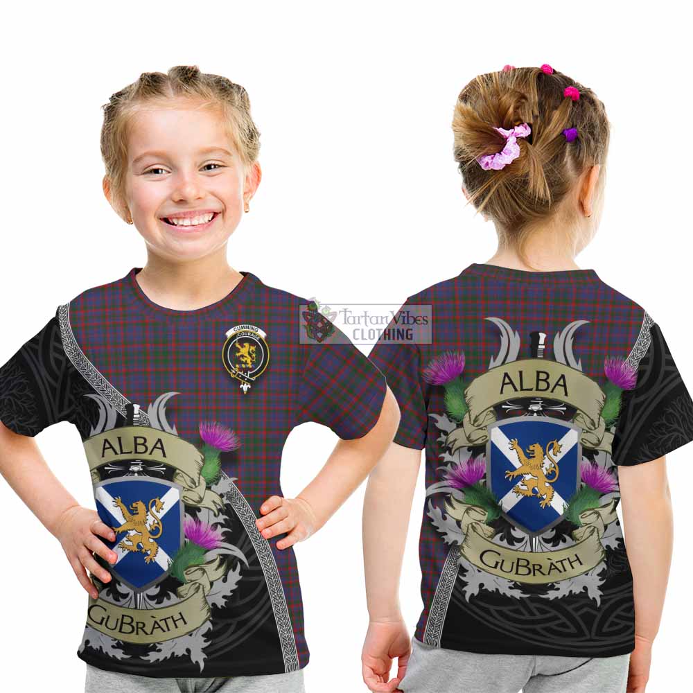 Tartan Vibes Clothing Cumming Tartan Family Crest Kid T-Shirt Lion Rampant Royal Thistle Shield Celtic Inspired