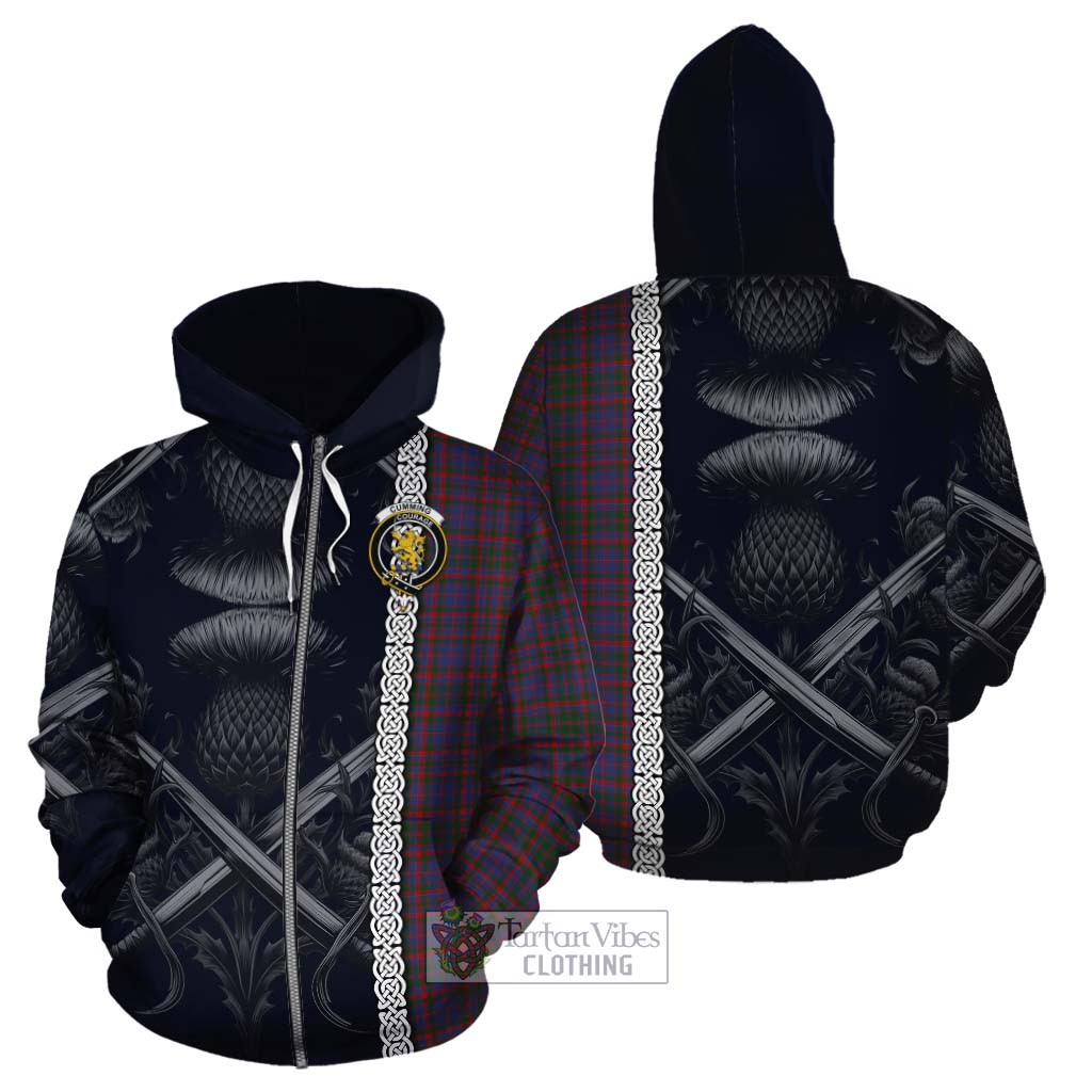 Tartan Vibes Clothing Cumming Tartan Cotton Hoodie with Family Crest Cross Sword Thistle Celtic Vibes