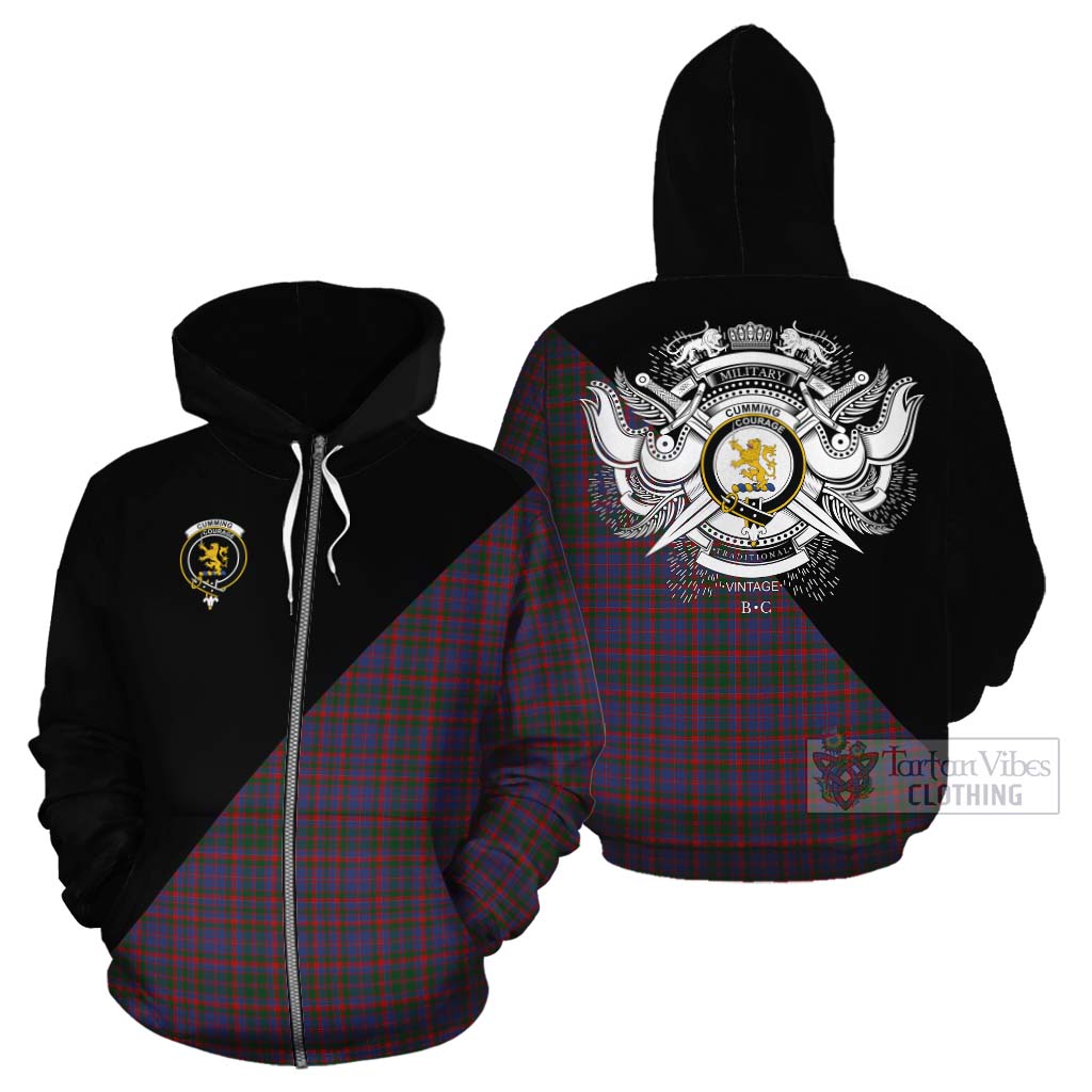 Tartan Vibes Clothing Cumming Tartan Cotton Hoodie with Family Crest and Military Logo Style