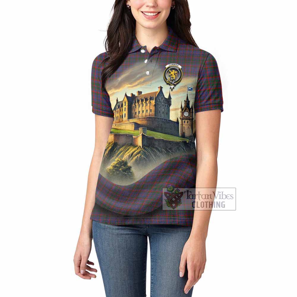 Tartan Vibes Clothing Cumming Tartan Family Crest Women's Polo Shirt with Scottish Ancient Castle Stype