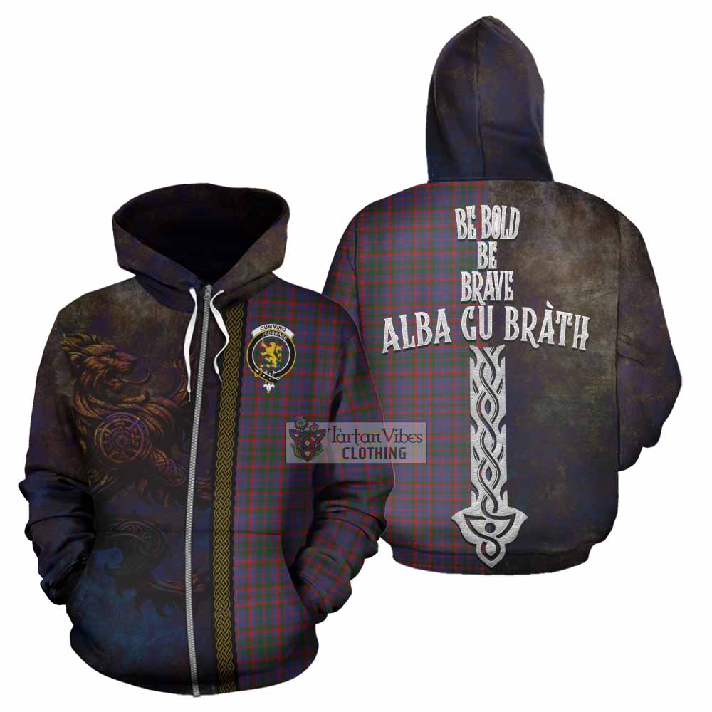 Tartan Vibes Clothing Cumming Tartan Family Crest Hoodie Alba Gu Brath Be Brave Lion Ancient Style