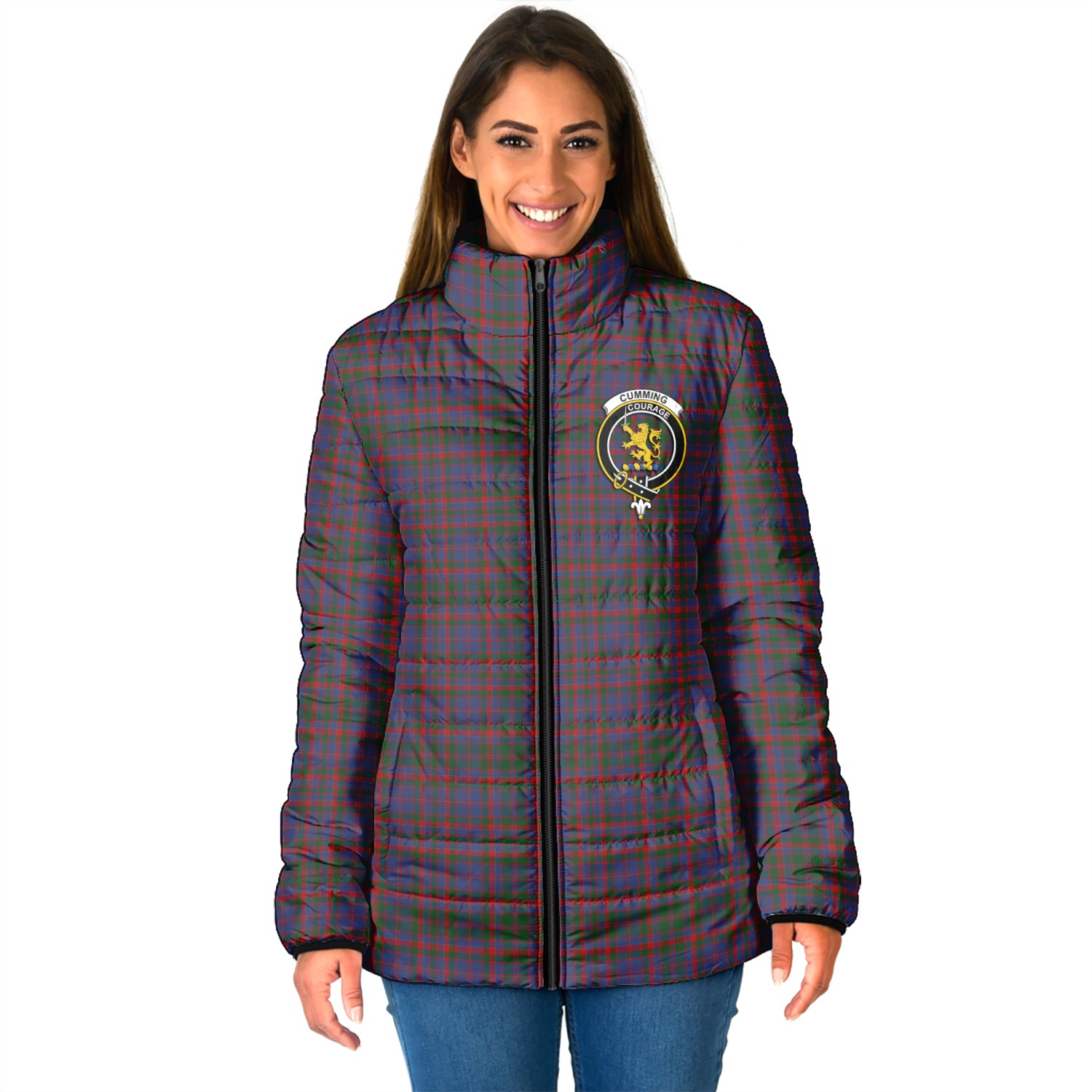 Cumming Tartan Padded Jacket with Family Crest - Tartan Vibes Clothing