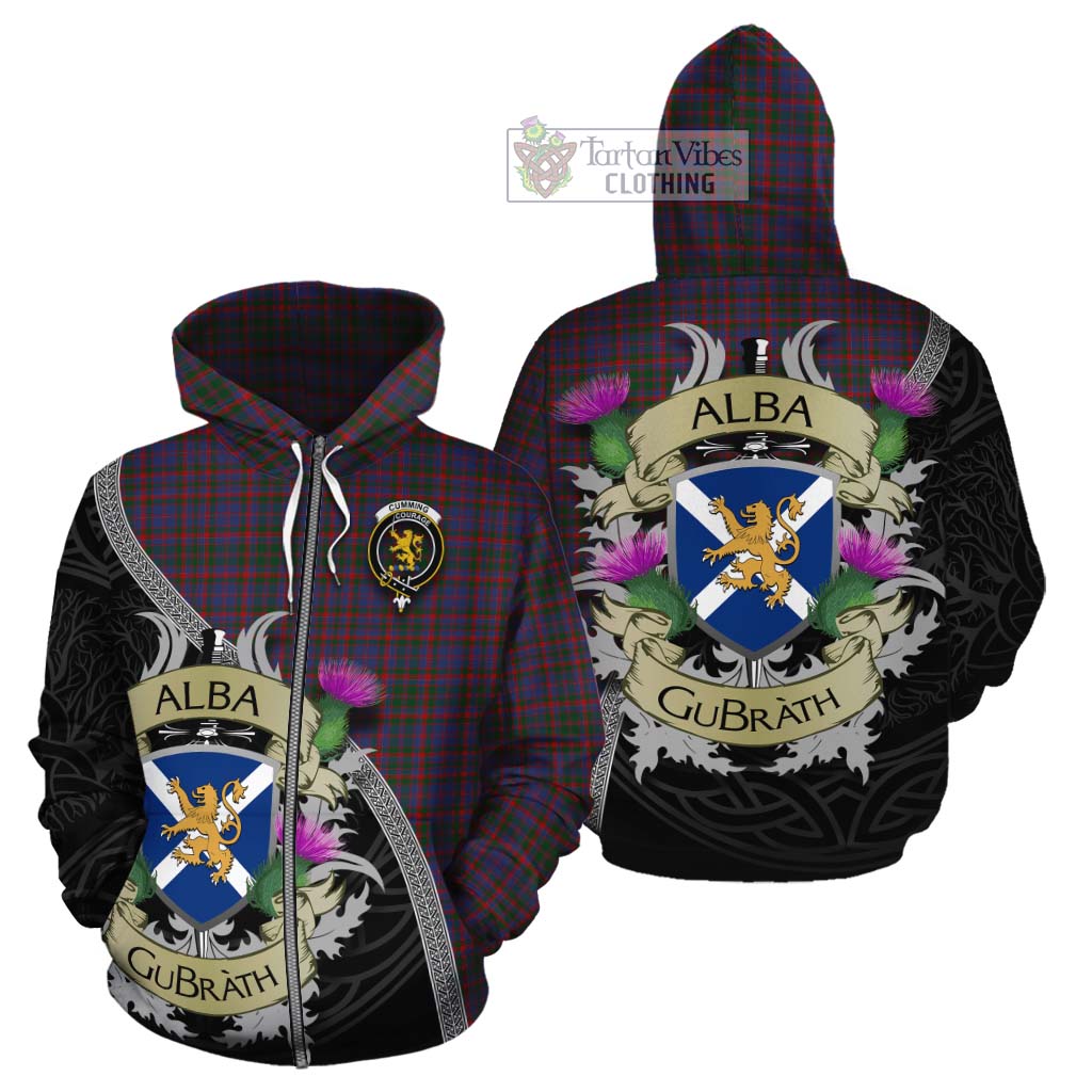 Tartan Vibes Clothing Cumming Tartan Family Crest Cotton Hoodie Lion Rampant Royal Thistle Shield Celtic Inspired