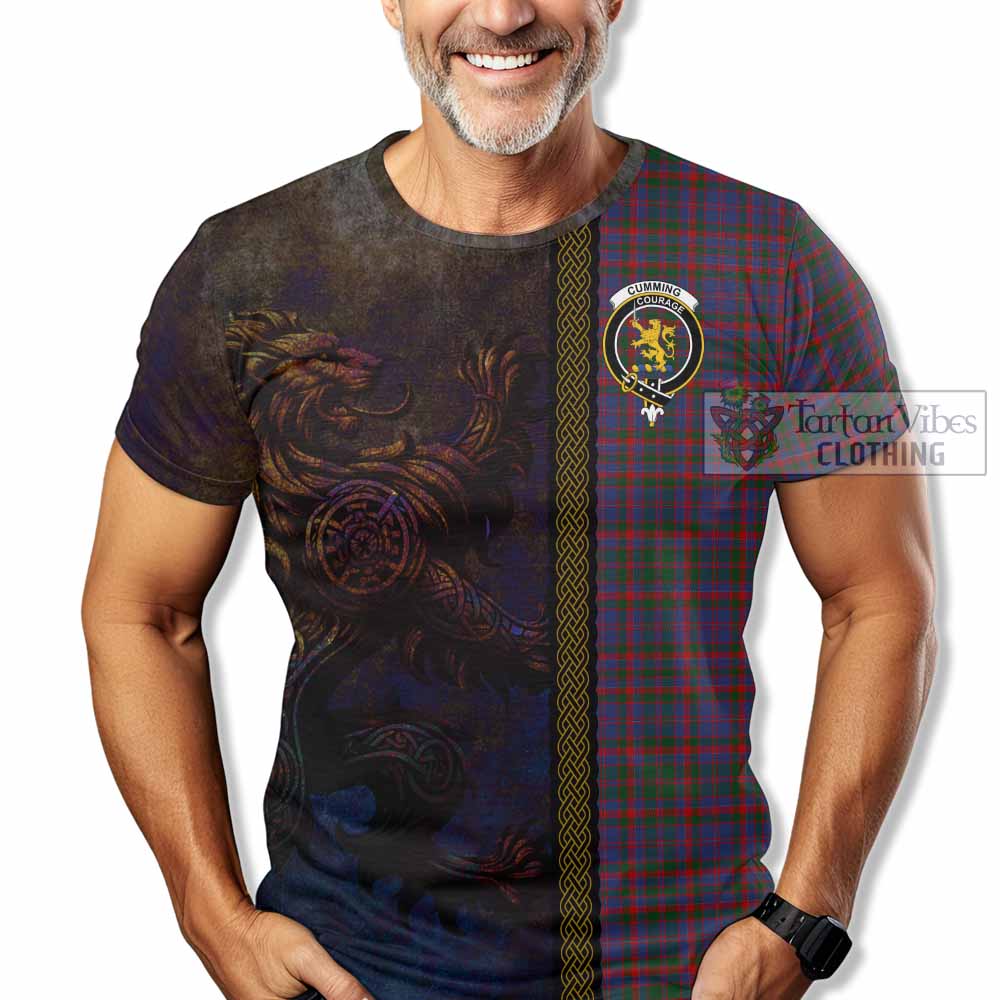 Tartan Vibes Clothing Cumming Tartan Family Crest T-Shirt Alba Gu Brath Be Brave Lion Ancient Style