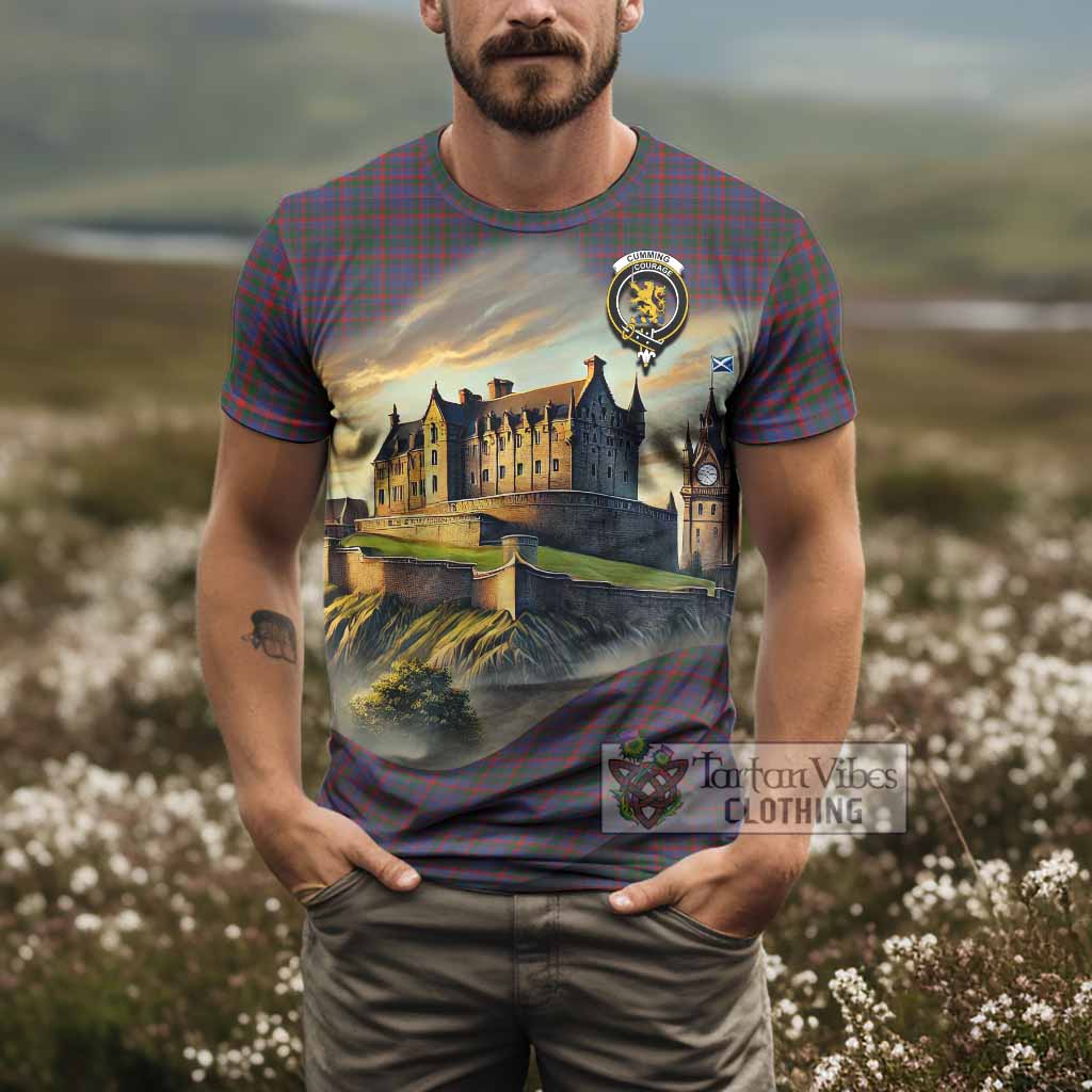 Tartan Vibes Clothing Cumming Tartan Family Crest T-Shirt with Scottish Ancient Castle Stype