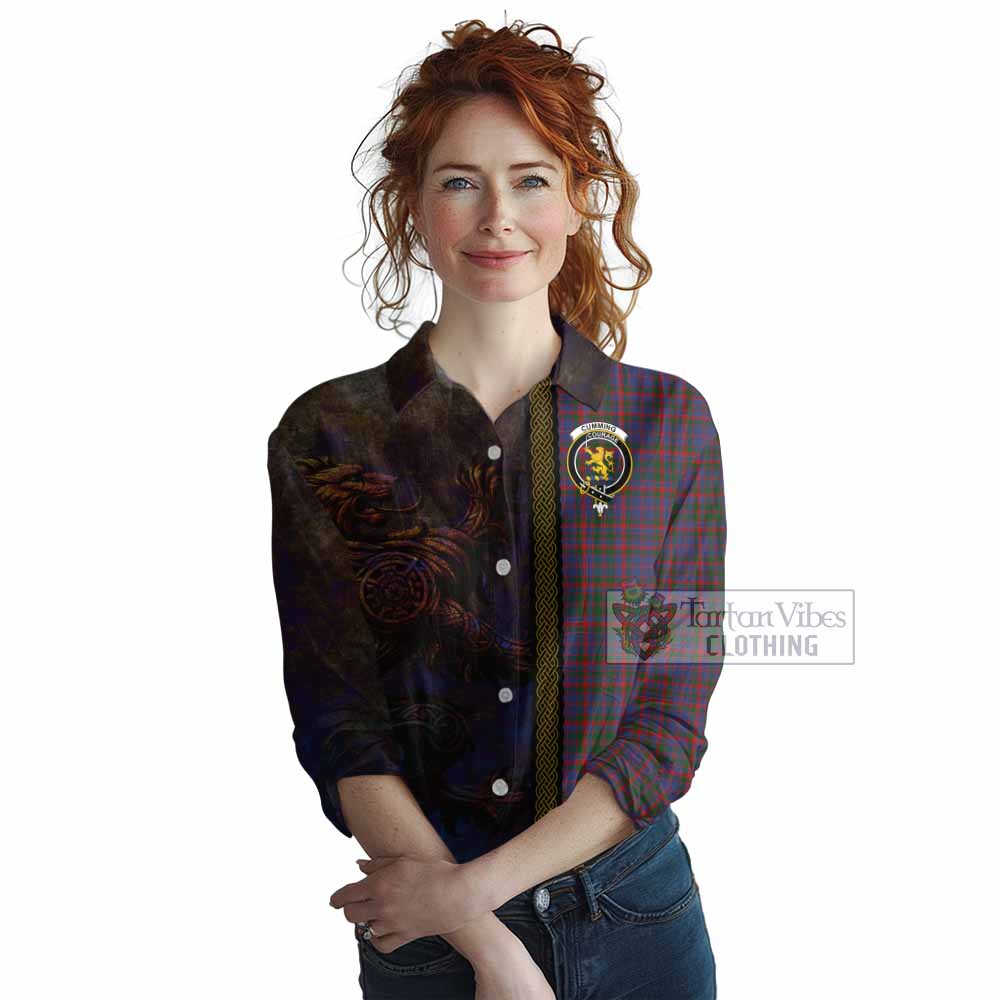 Tartan Vibes Clothing Cumming Tartan Family Crest Women's Casual Shirt Alba Gu Brath Be Brave Lion Ancient Style