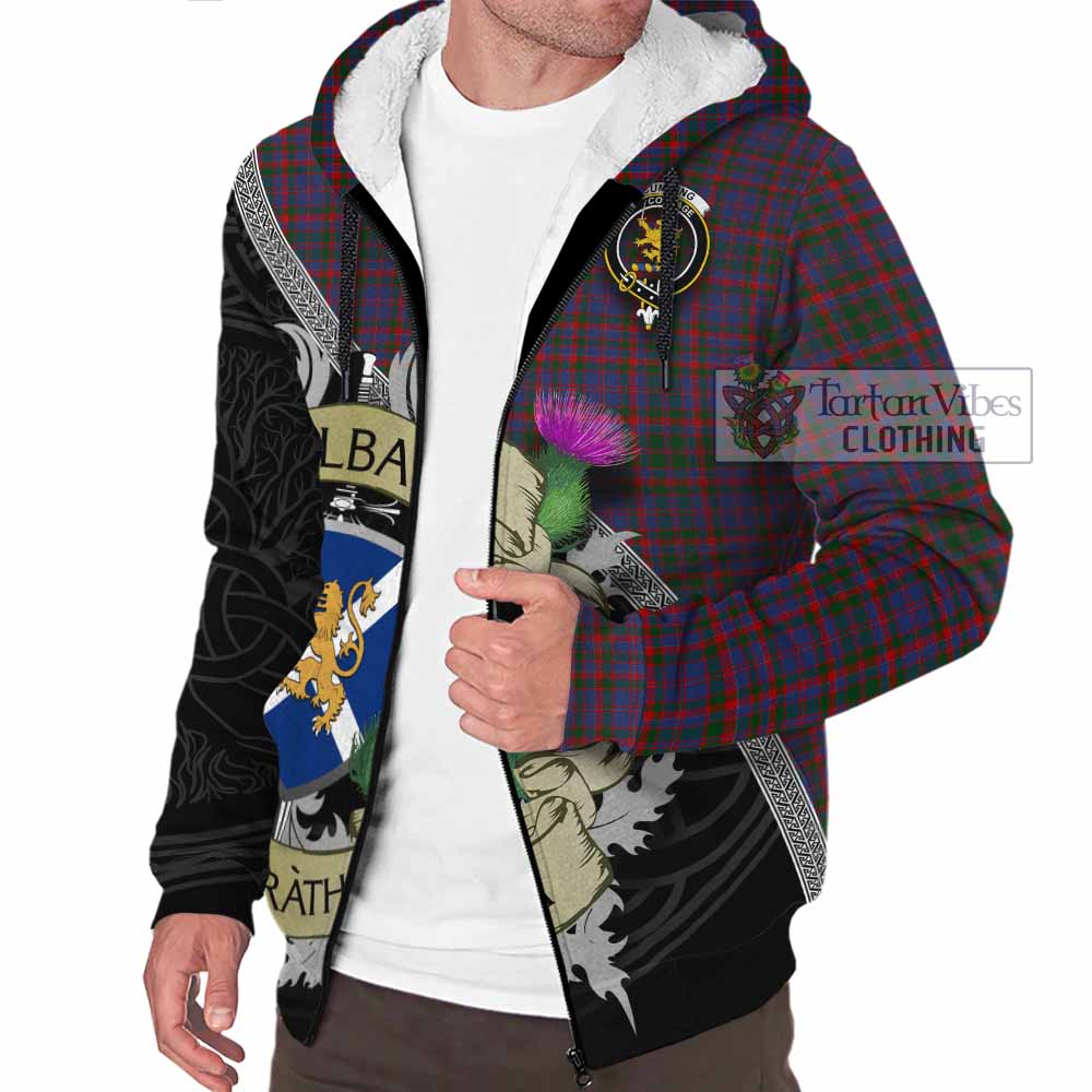 Tartan Vibes Clothing Cumming Tartan Family Crest Sherpa Hoodie Lion Rampant Royal Thistle Shield Celtic Inspired