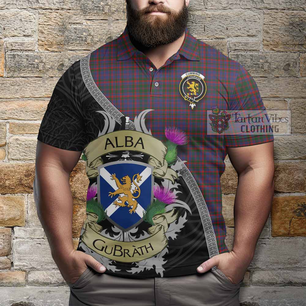 Tartan Vibes Clothing Cumming Tartan Family Crest Polo Shirt Lion Rampant Royal Thistle Shield Celtic Inspired