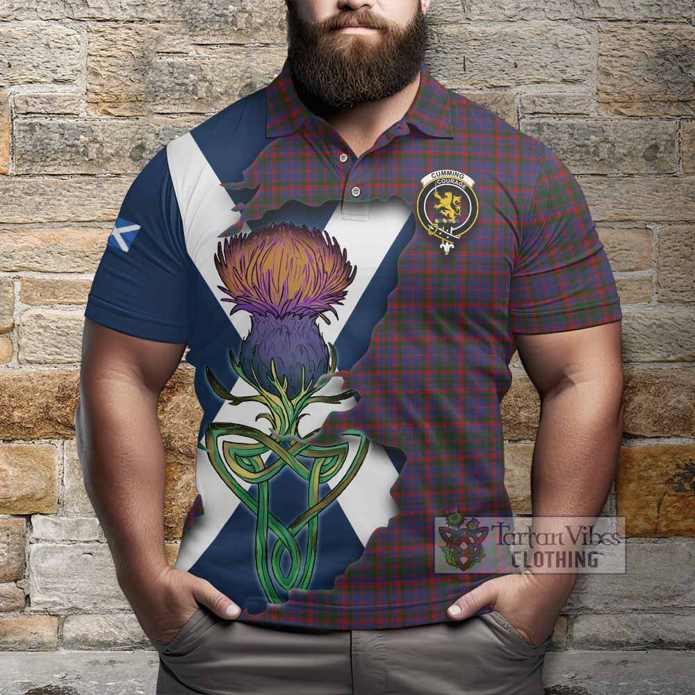 Tartan Vibes Clothing Cumming Tartan Family Crest Polo Shirt Scottish Thistle Celtic Inspired