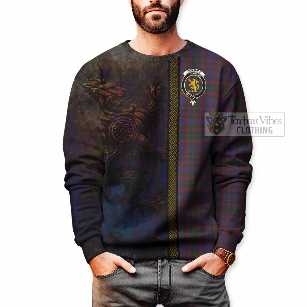 Tartan Vibes Clothing Cumming Tartan Family Crest Sweatshirt Alba Gu Brath Be Brave Lion Ancient Style