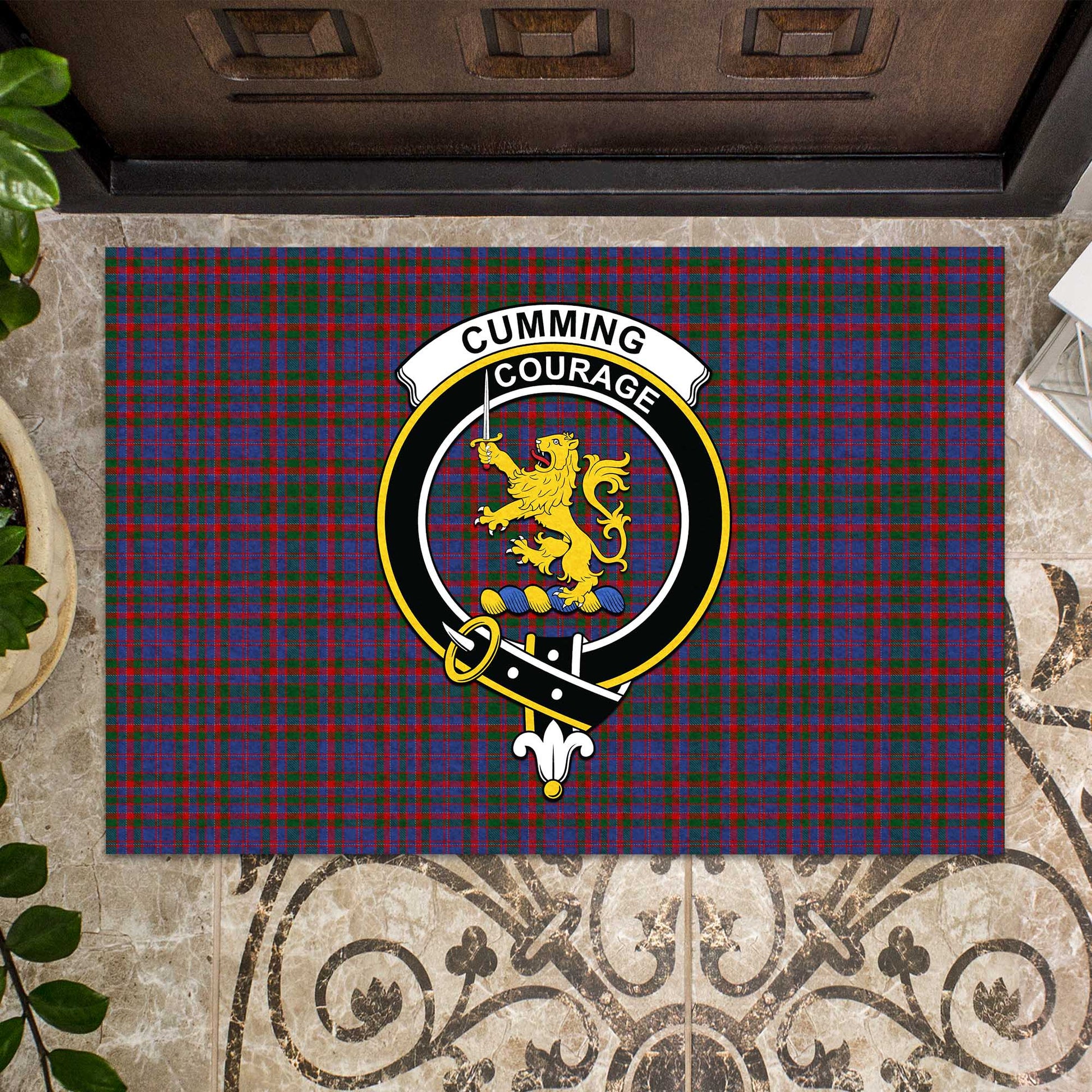 Cumming Tartan Door Mat with Family Crest - Tartanvibesclothing