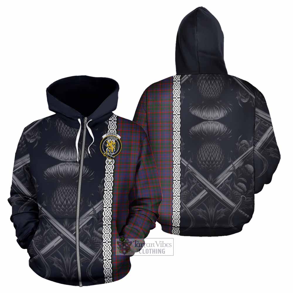 Tartan Vibes Clothing Cumming Tartan Hoodie with Family Crest Cross Sword Thistle Celtic Vibes