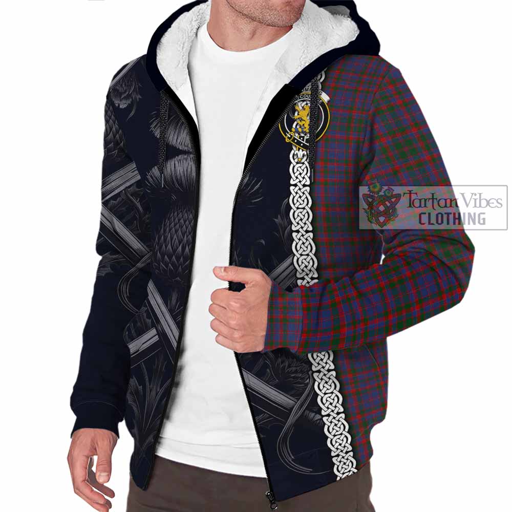 Tartan Vibes Clothing Cumming Tartan Sherpa Hoodie with Family Crest Cross Sword Thistle Celtic Vibes