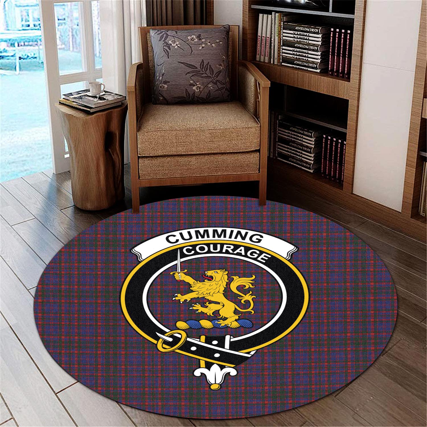 Cumming Tartan Round Rug with Family Crest - Tartanvibesclothing