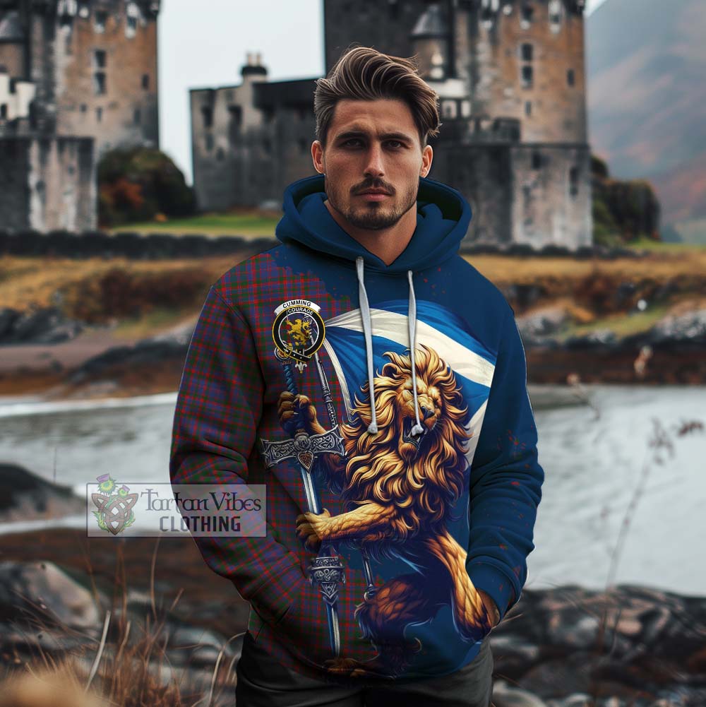 Tartan Vibes Clothing Cumming Tartan Family Crest Cotton Hoodie with Scottish Majestic Lion