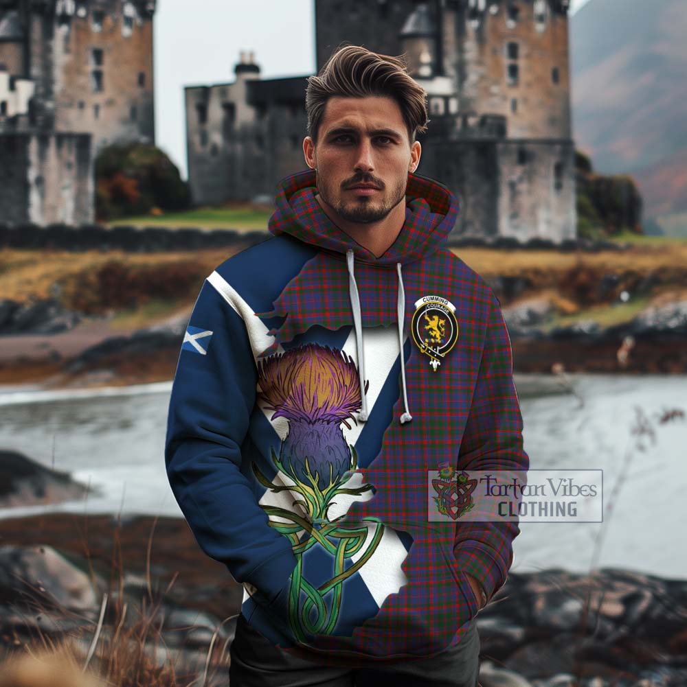 Tartan Vibes Clothing Cumming Tartan Family Crest Cotton Hoodie Scottish Thistle Celtic Inspired
