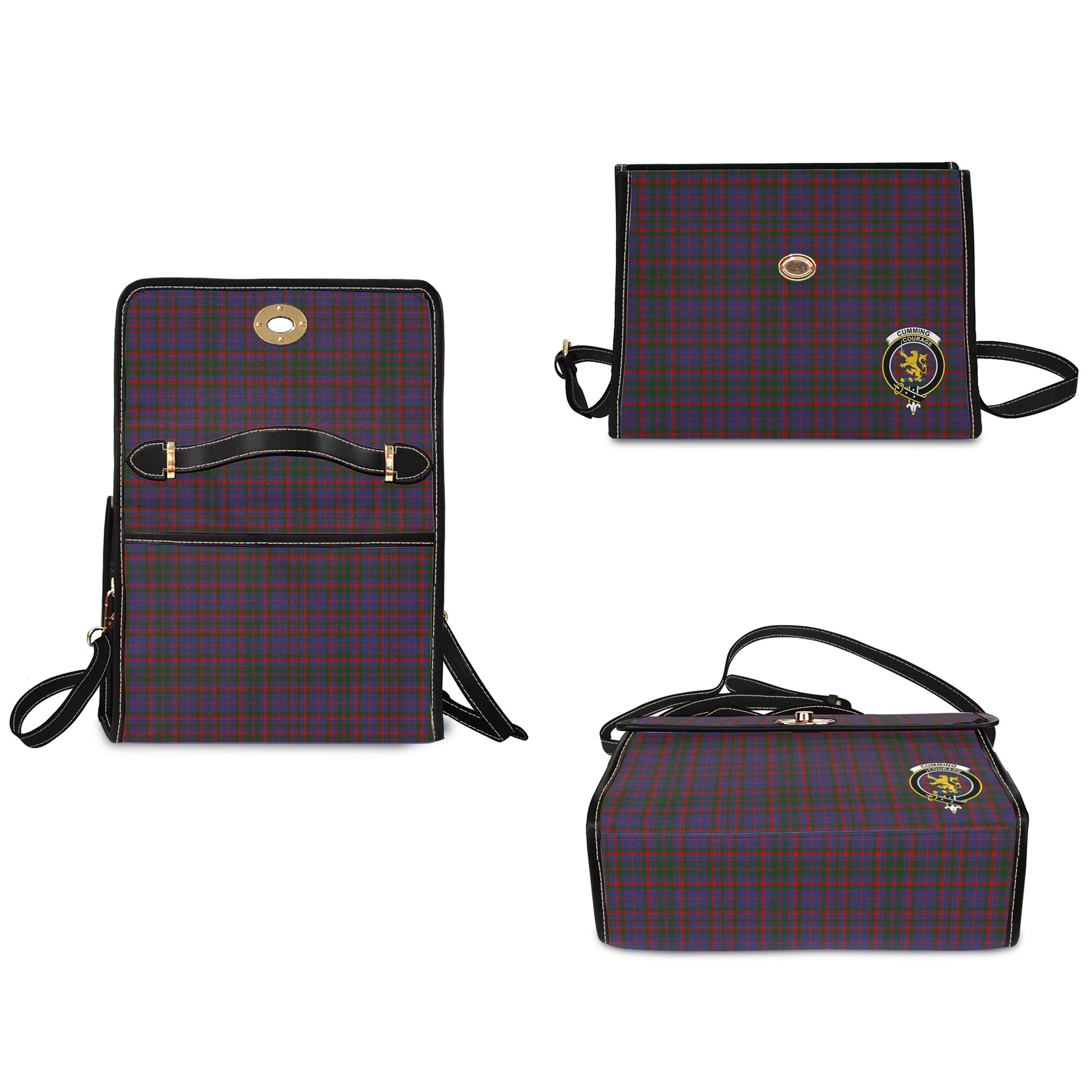 cumming-tartan-leather-strap-waterproof-canvas-bag-with-family-crest