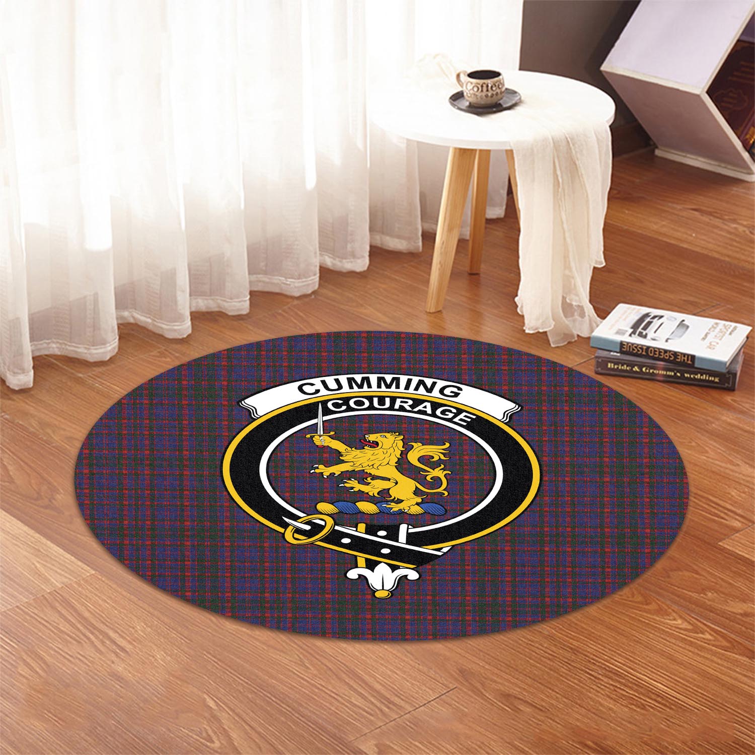 Cumming Tartan Round Rug with Family Crest - Tartanvibesclothing