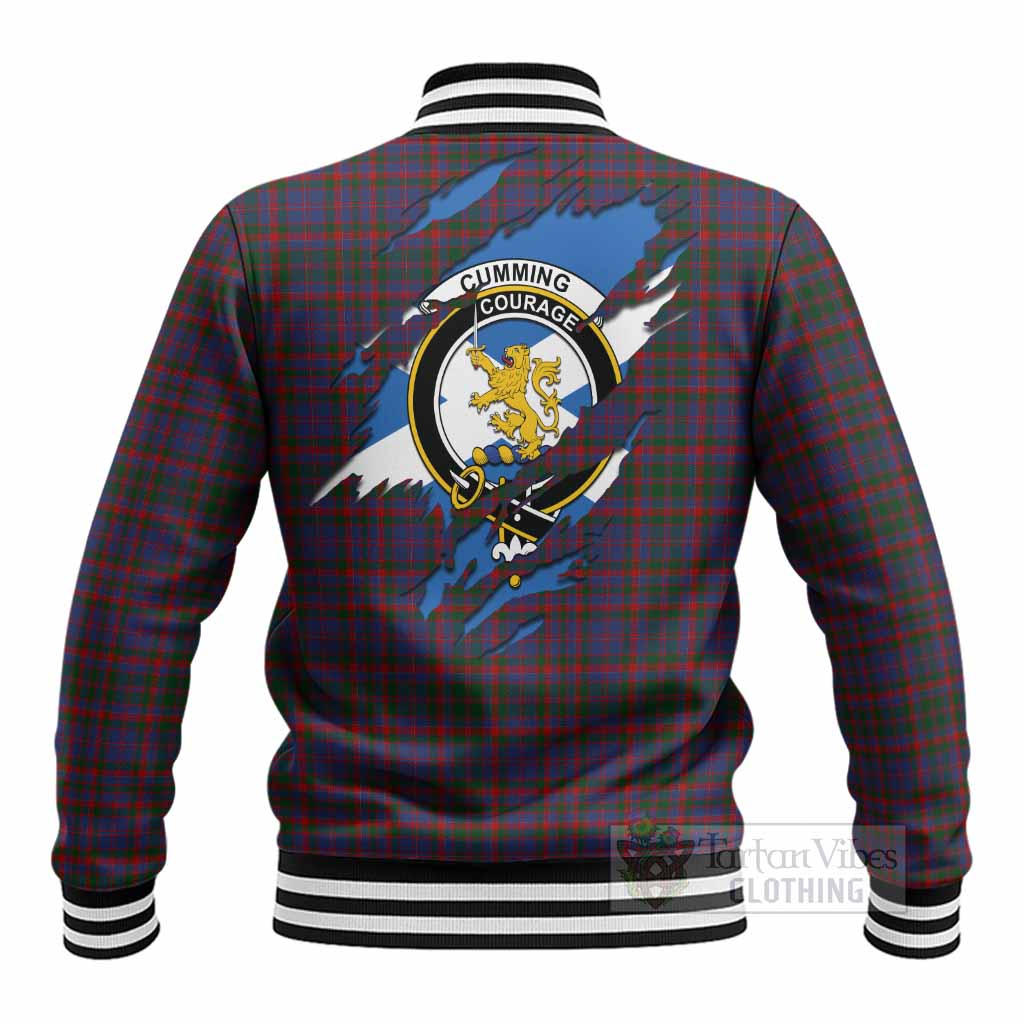 Cumming Clan Crest In Me Tartan Baseball Jacket Scotland Flag Style
