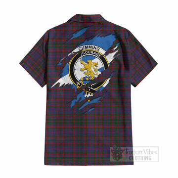 Cumming Clan Crest In Me Tartan Cotton Hawaiian Shirt Scotland Flag Style