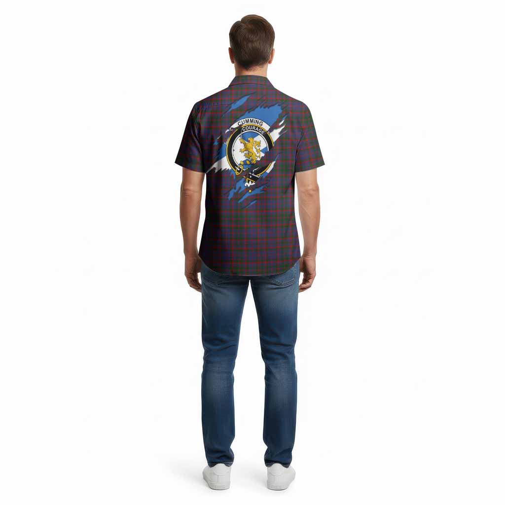 Cumming Clan Crest In Me Tartan Cotton Hawaiian Shirt Scotland Flag Style