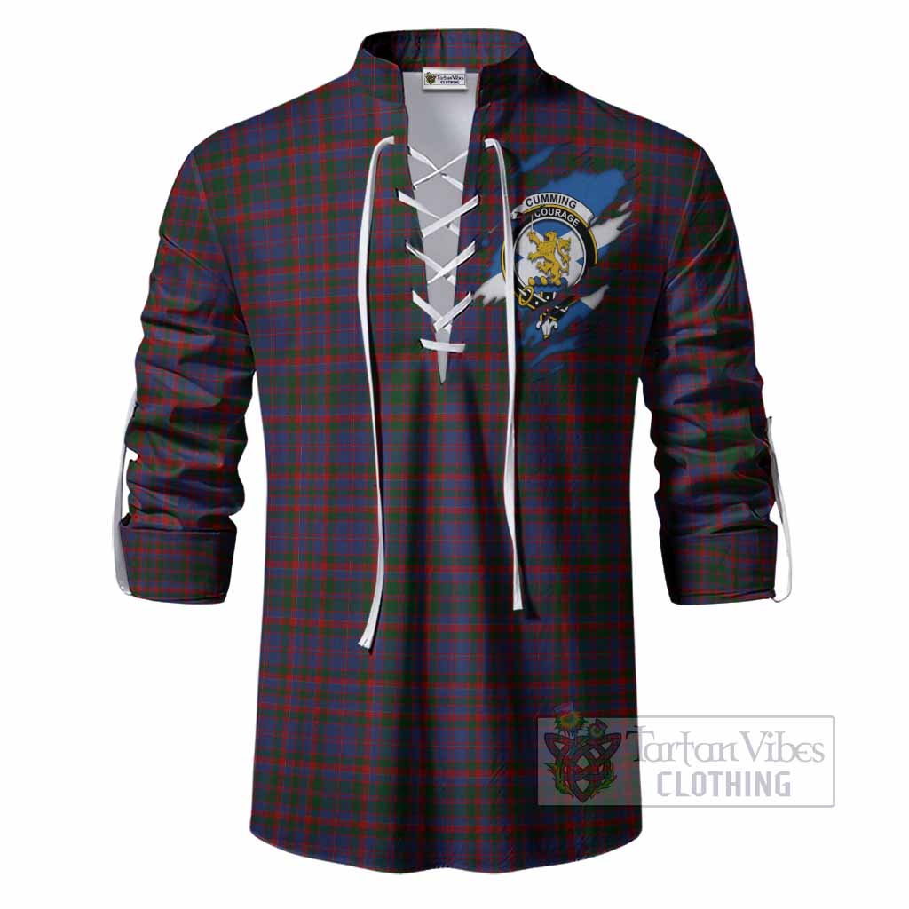 Cumming Clan Crest In Me Tartan Ghillie Shirt Scotland Flag Style