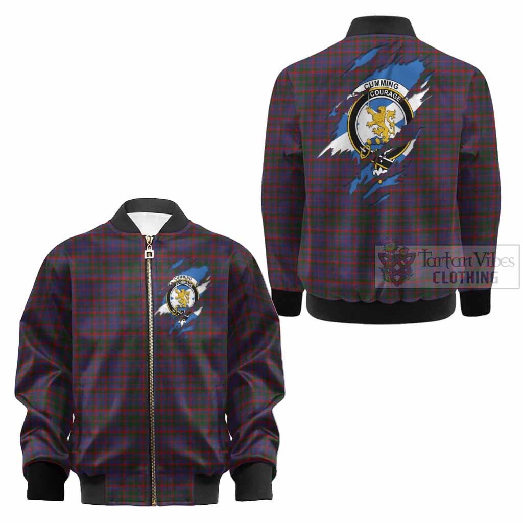 Cumming Clan Crest In Me Tartan Kid Bomber Jacket Scotland Flag Style