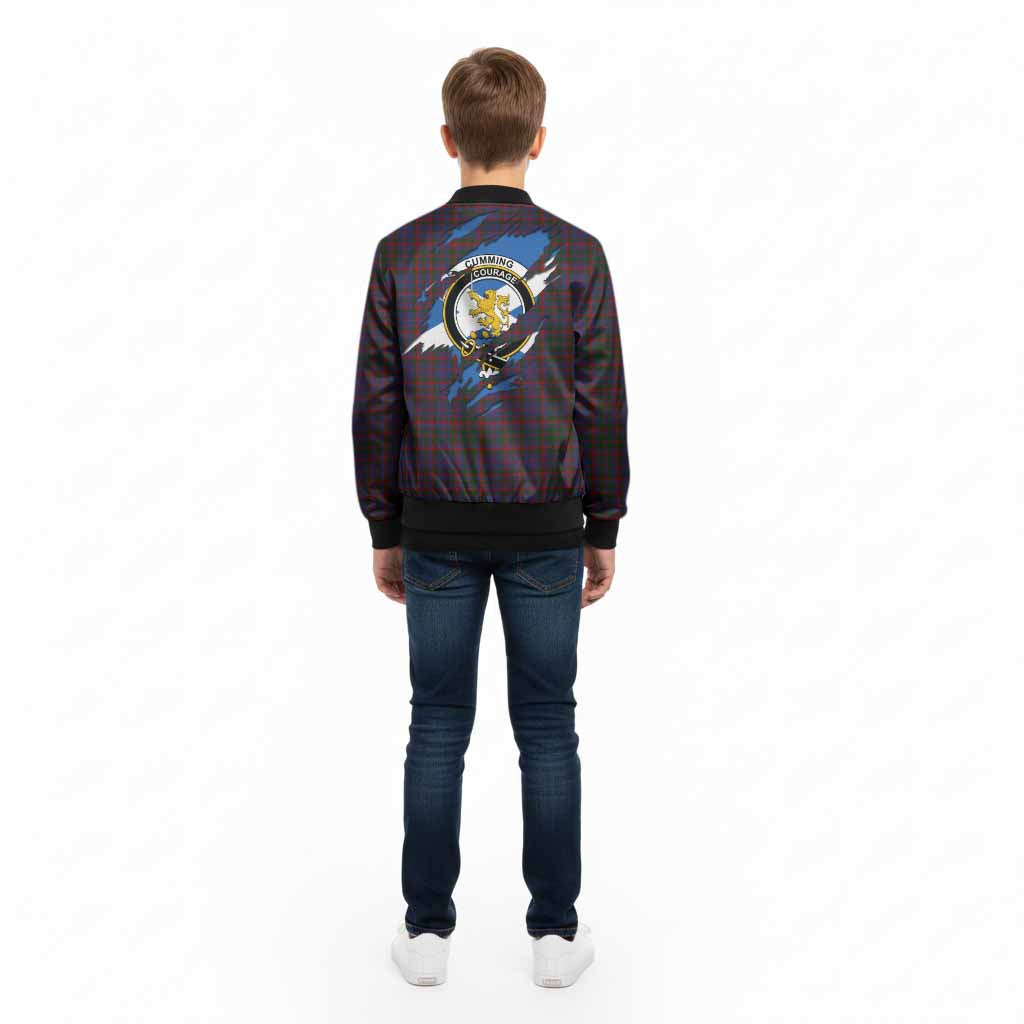 Cumming Clan Crest In Me Tartan Kid Bomber Jacket Scotland Flag Style