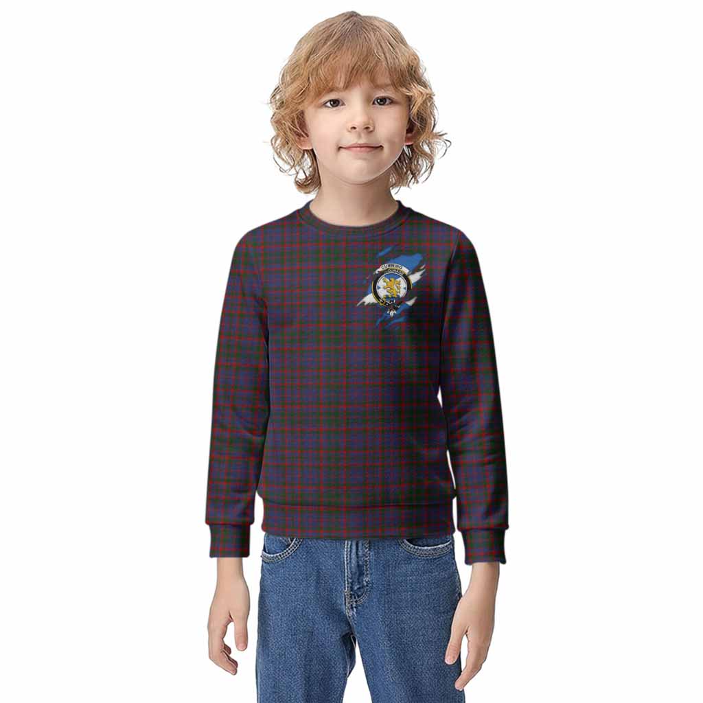 Cumming Clan Crest In Me Tartan Kid Knitted Sweatshirt Scotland Flag Style