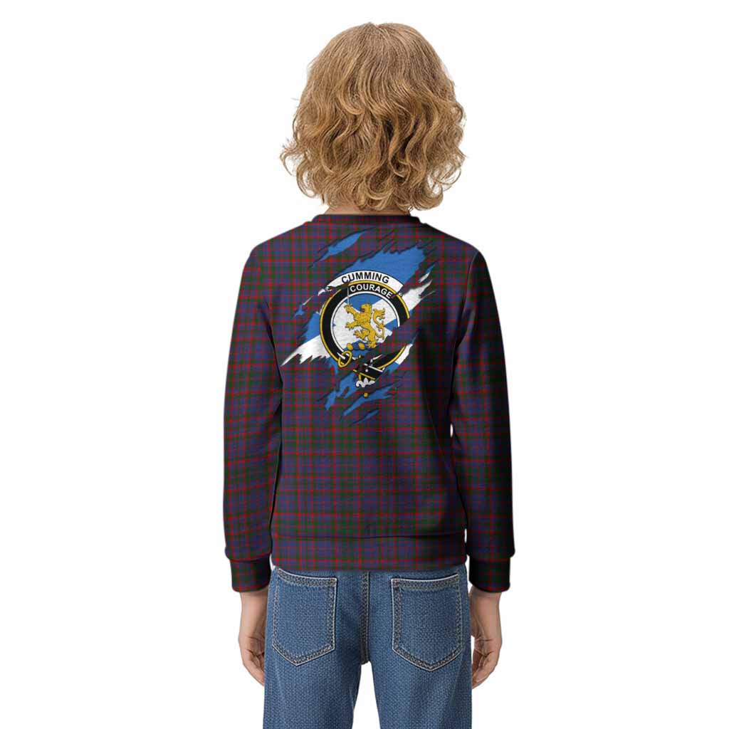 Cumming Clan Crest In Me Tartan Kid Knitted Sweatshirt Scotland Flag Style