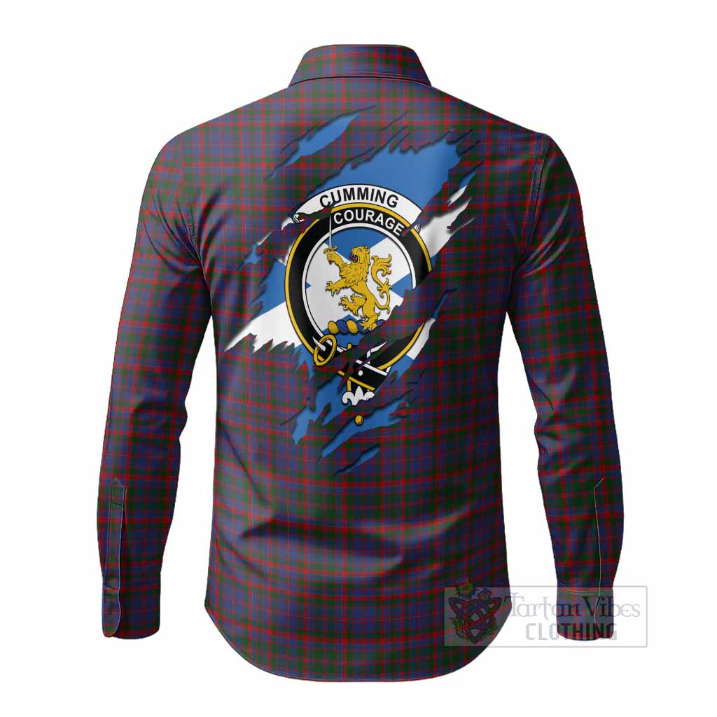 Cumming Clan Crest In Me Tartan Long Sleeve Button Shirts Scotland Flag Style
