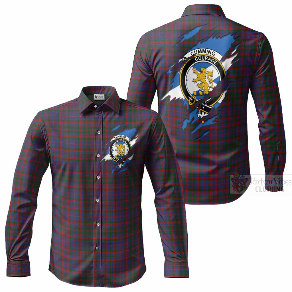Cumming Clan Crest In Me Tartan Long Sleeve Button Shirts Scotland Flag Style