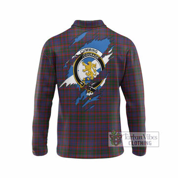 Cumming Clan Crest In Me Tartan Long Sleeve Polo Shirt Scotland Flag Style