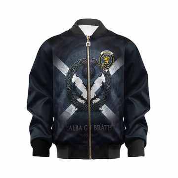 Cumming Clan Crest Kid Bomber Jacket with Celtic Knot Thistle and Saltire